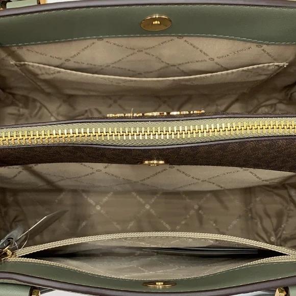 MICHAEL KORS DARIA LARGE SATCHEL ARMY GREEN / BROWN SIGNATURE COLOR - Picture 12 of 16